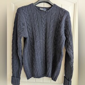 Polo Ralph Lauren Dark Blue Cable Knit Crewneck Sweater Wool Alpaca